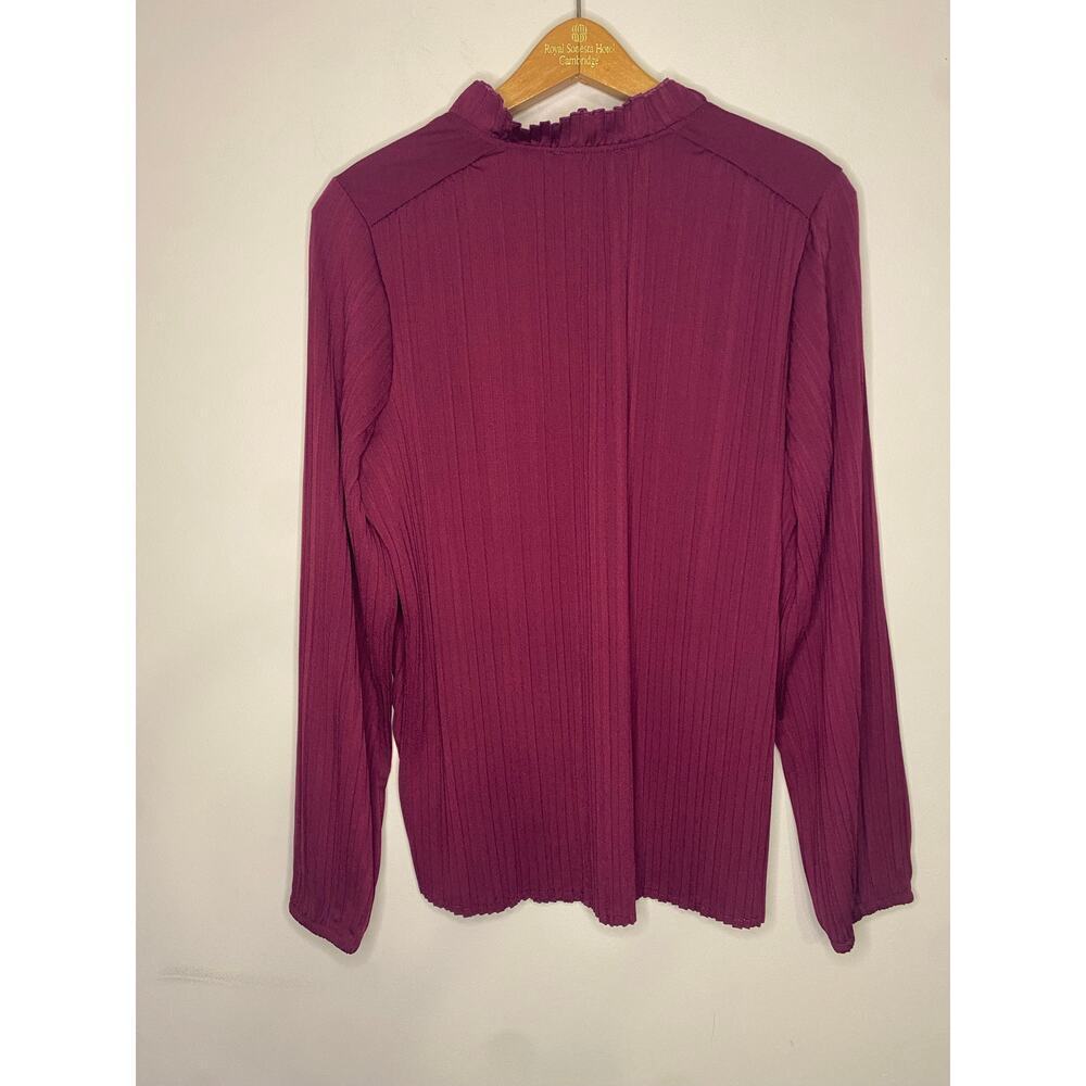 New Adrianna Papell Magenta Blouse Solid Knit Long Bubble Sleeve Tie Festival M - Picture 9 of 12